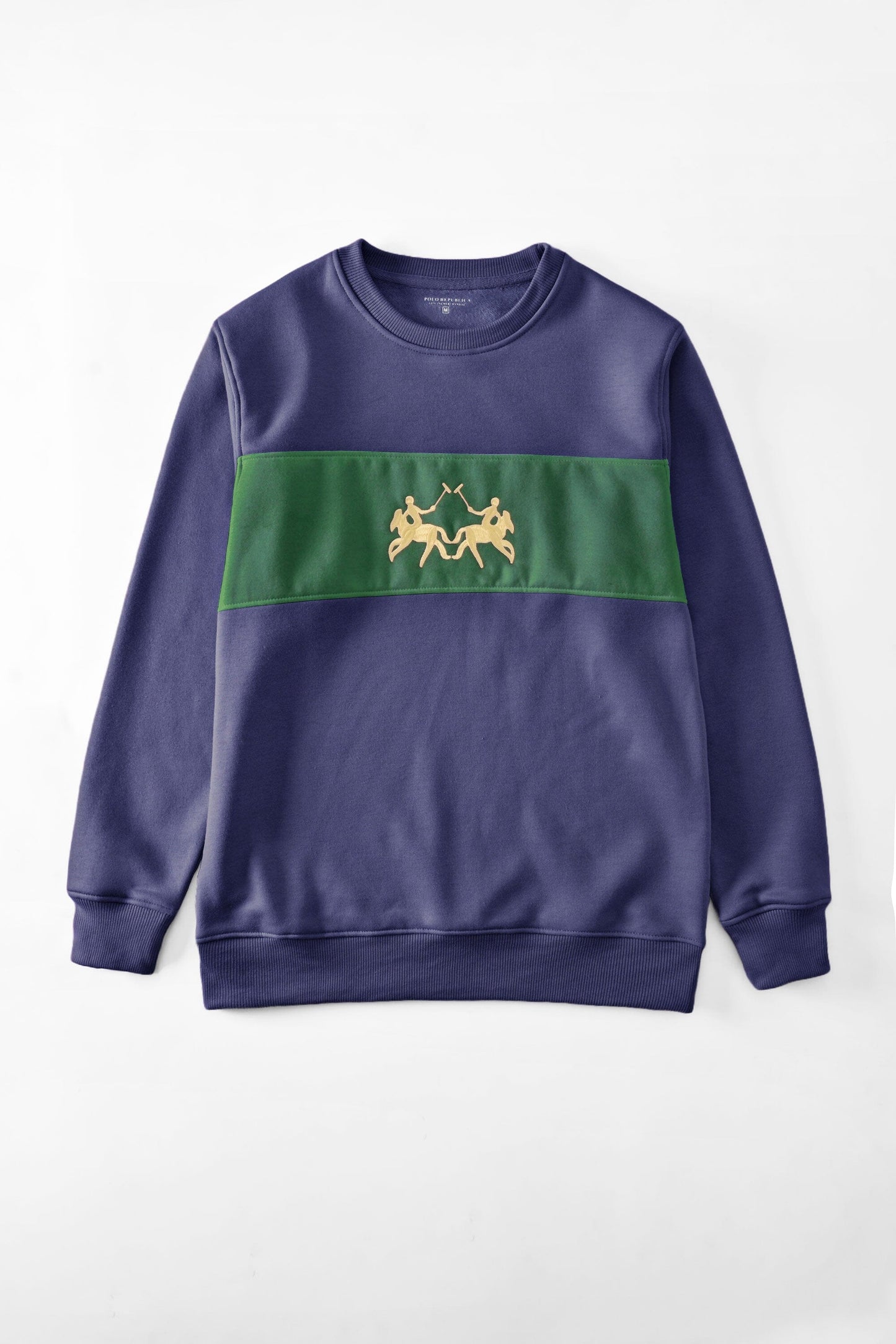 Polo Republica Men's Panel Design Double Horse Embroidered Fleece Sweat Shirt Men's Sweat Shirt Polo Republica 