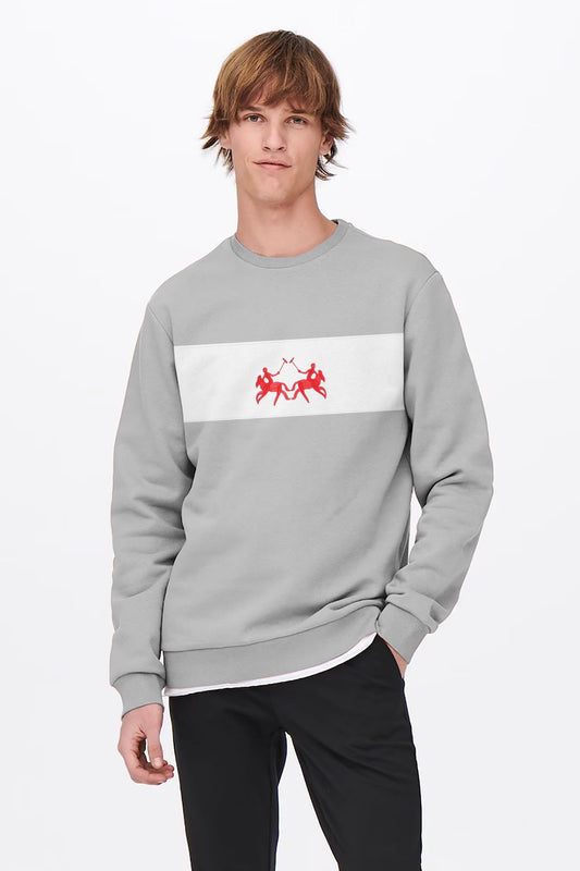 Polo Republica Men's Panel Design Double Horse Embroidered Fleece Sweat Shirt Men's Sweat Shirt Polo Republica 