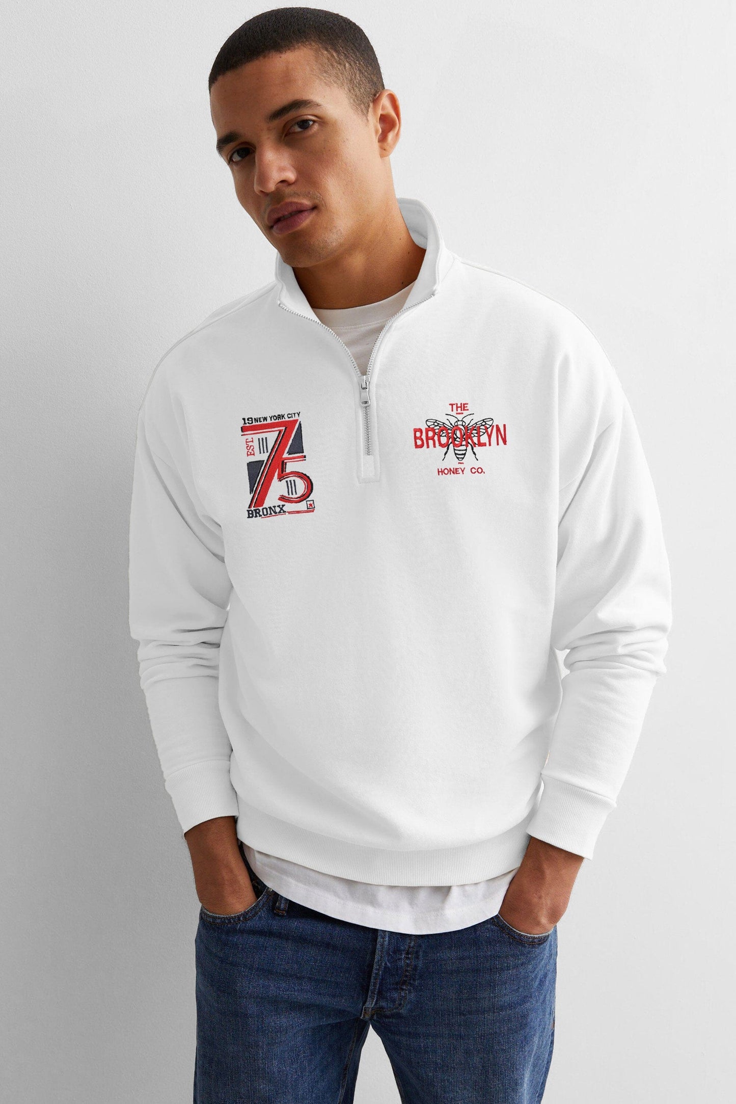Polo Republica Men's Brooklyn 75 Embroidered Quarter Zipper Sweat Shirt Men's Sweat Shirt Polo Republica 