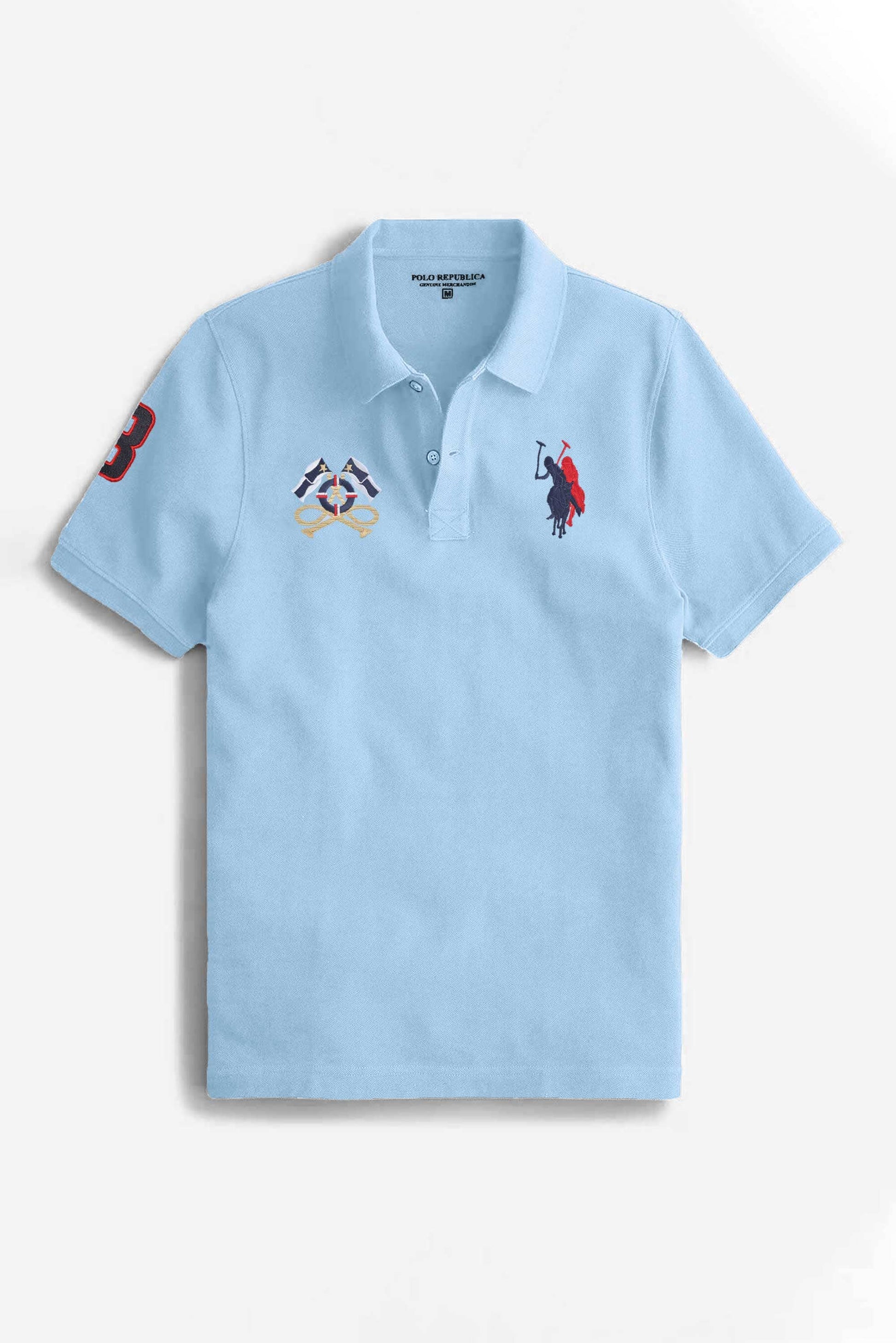 Polo Republica Men's Double Horse Rider & Flag Crest Embroidered Short Sleeve Polo Shirt Men's Polo Shirt Polo Republica 