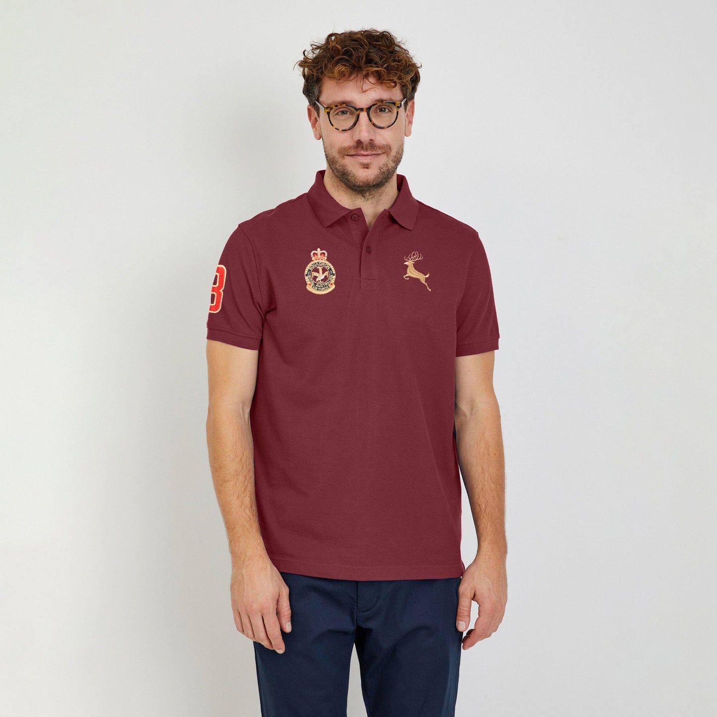 Polo Republica Men's Moose Crest & 8 Embroidered Short Sleeve Polo Shirt Men's Polo Shirt Polo Republica Maroon S 