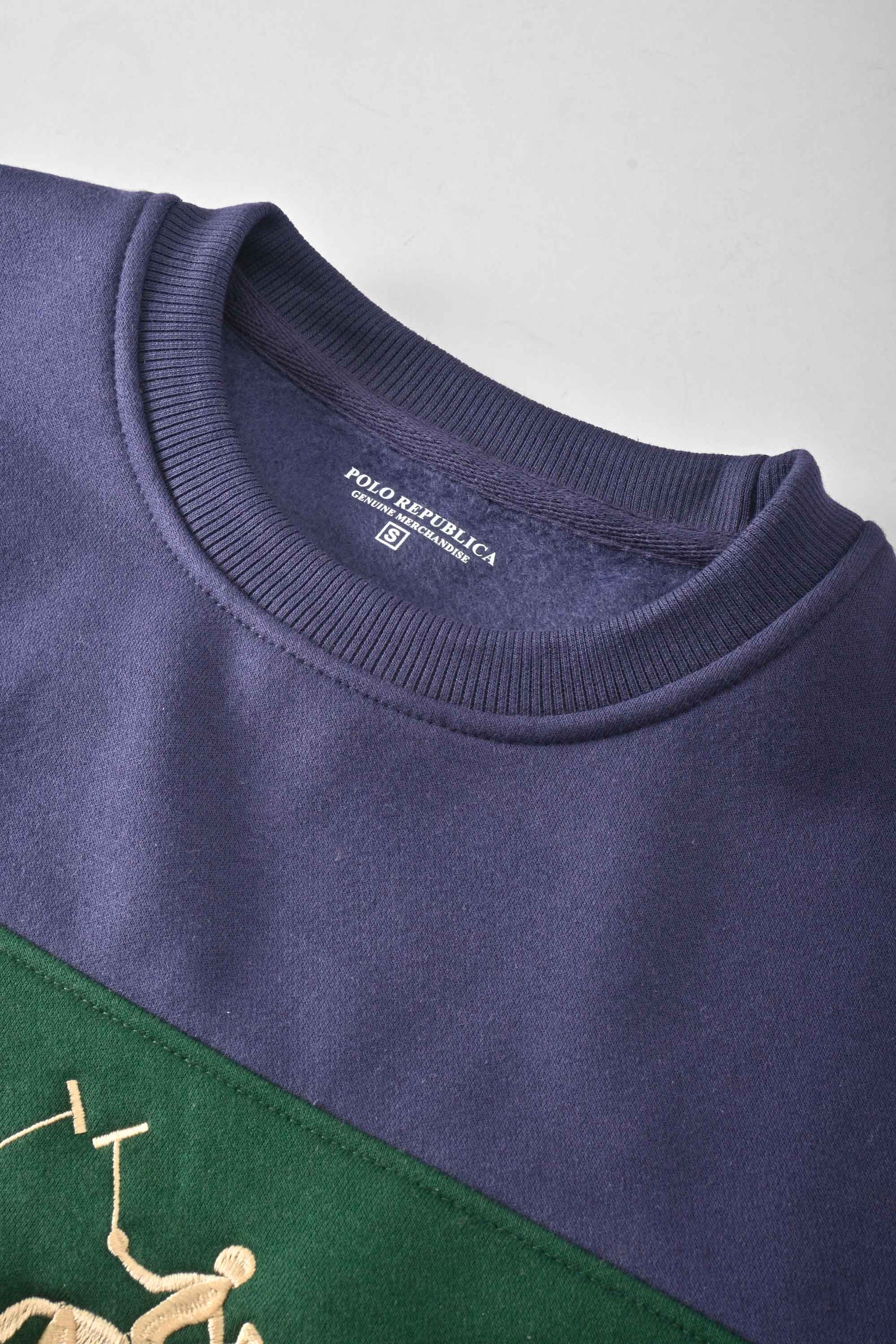 Polo Republica Men's Panel Design Double Horse Embroidered Fleece Sweat Shirt Men's Sweat Shirt Polo Republica 
