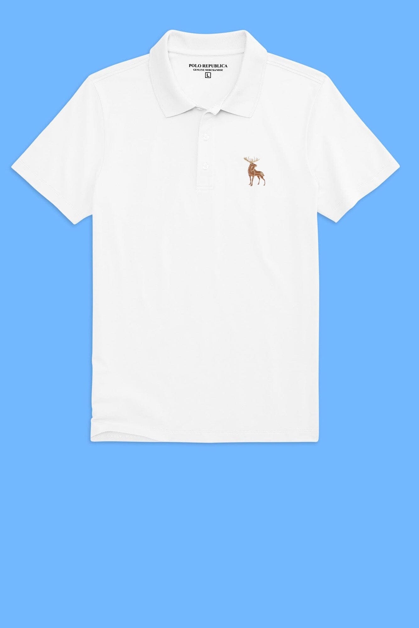 Polo Republica Men's Majestic Moose Embroidered Polo Shirt white